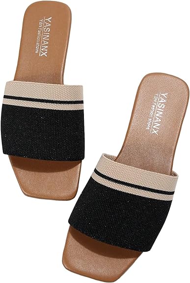 Verdusa Women's Color Block Flat Sandals Open Toe Beach Slides Outdoor Shoes